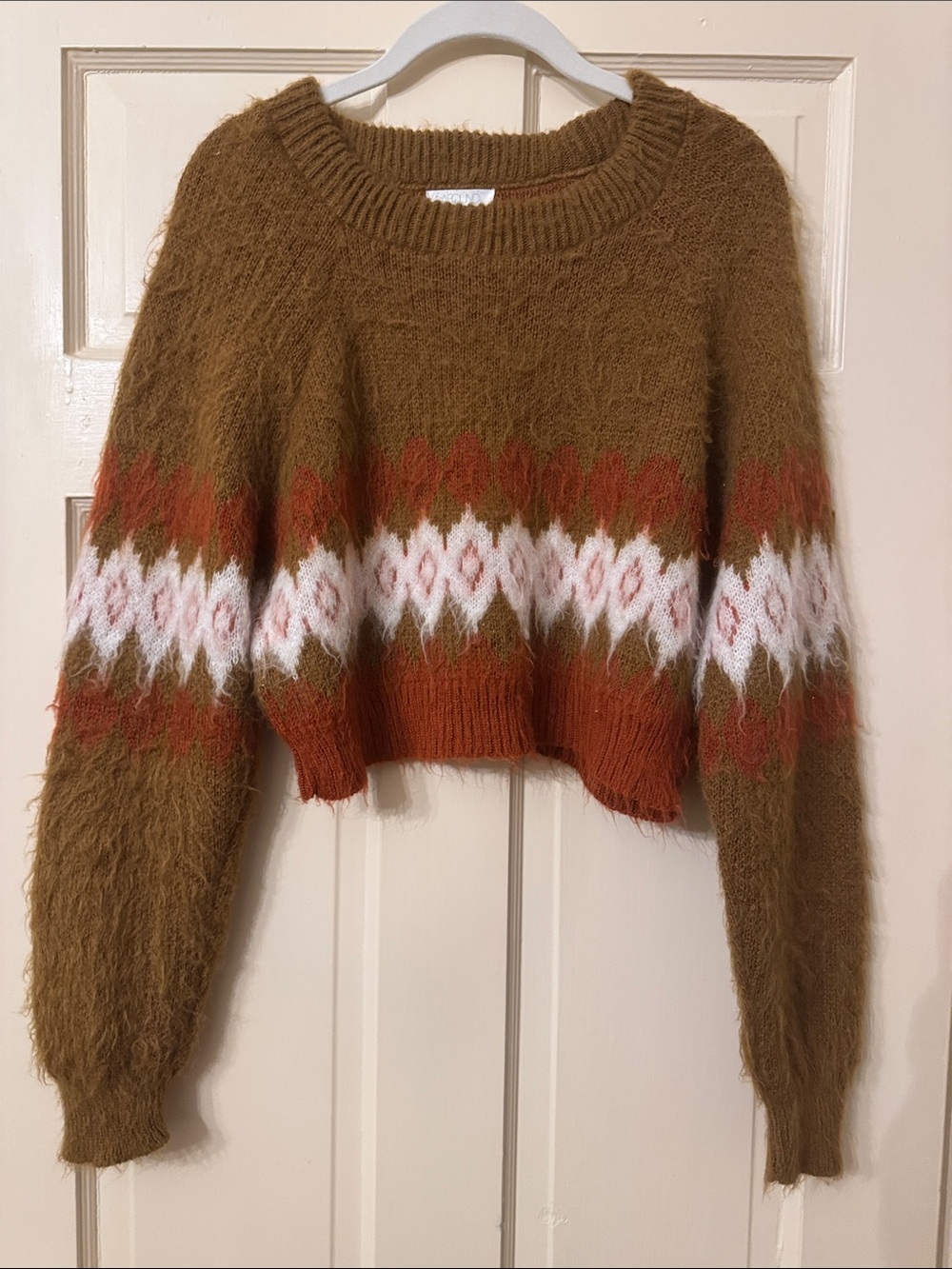 Abound Rust, Brown & White Fair Isle Cropped Crew Sweater
